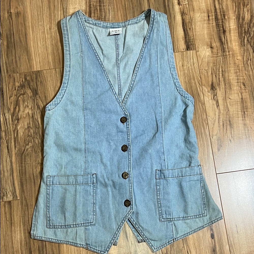 Vintage 90s Light Blue Denim Buttons Front Vest Sz M